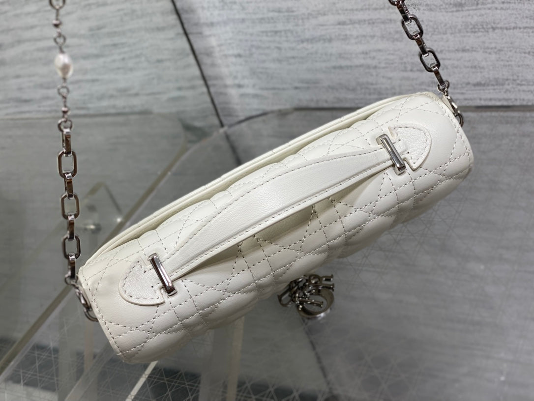 DIOR 25S  TALK PHONE POUCH 21 IN WHITE CANNAGE LAMBSKIN SILVER HARDWARE