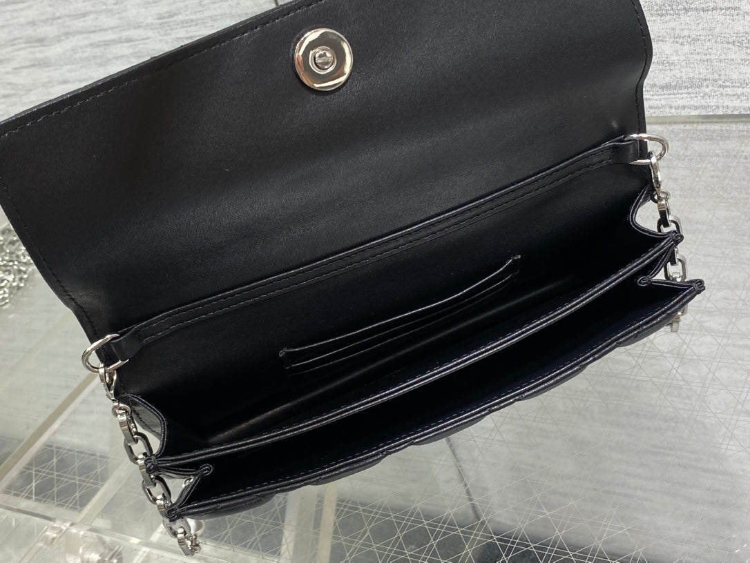 DIOR 25S  TALK PHONE POUCH 21 IN BLACK CANNAGE LAMBSKIN SILVER HARDWARE