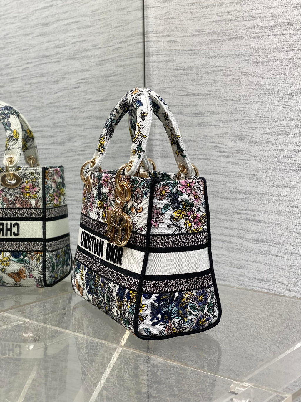 DIOR 25S SMALL LADY D-LITE BAG 24 IN MULTICOLOR  FLOWERS CALENDAR ALLOVER EMBROIDERY