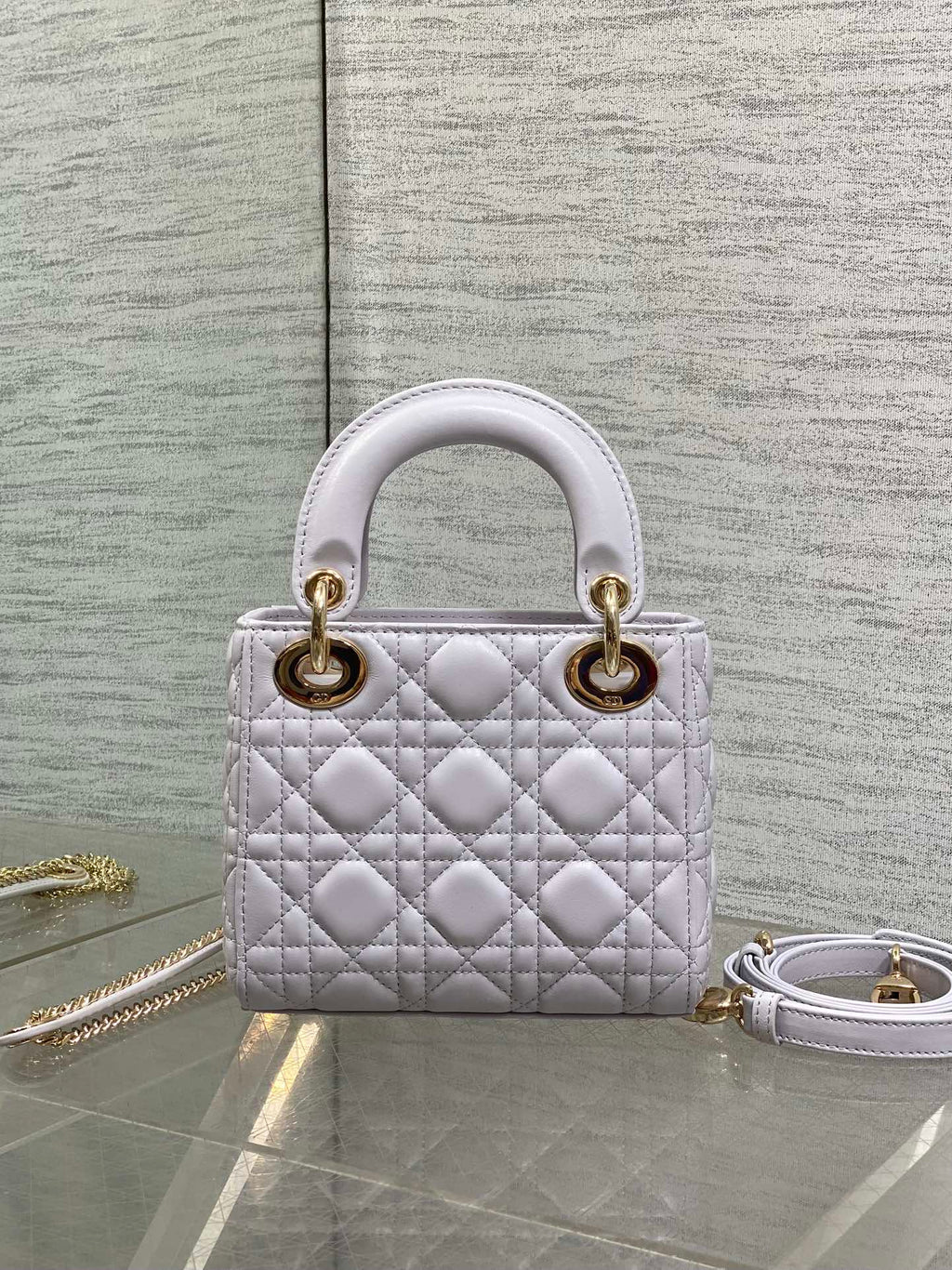 DIOR 25S MINI LADY  BAG 17 IN LILAC CANNAGE CALFSKIN GOLD HARDWARE
