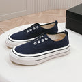 CHANEL Double C Platform Biscuit Shoes Fabric Navy Blue