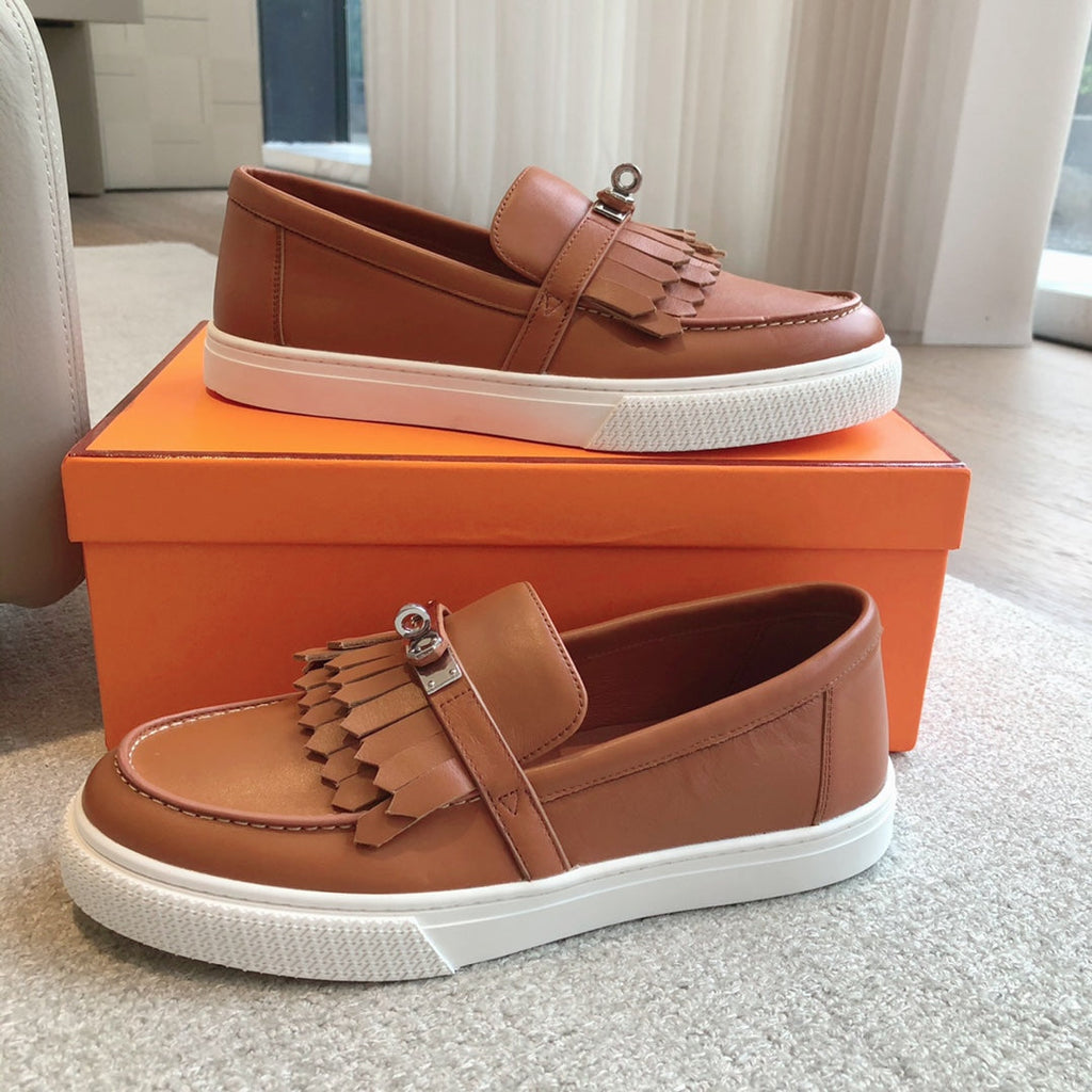 HERMES GAME SLIP-ON SNEAKER CARAMEL WITH TASSELS CALFSKIN