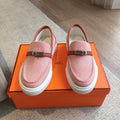 HERMES GAME SLIP-ON SNEAKER LIGHT PINK FABRIC AND CALFSKIN