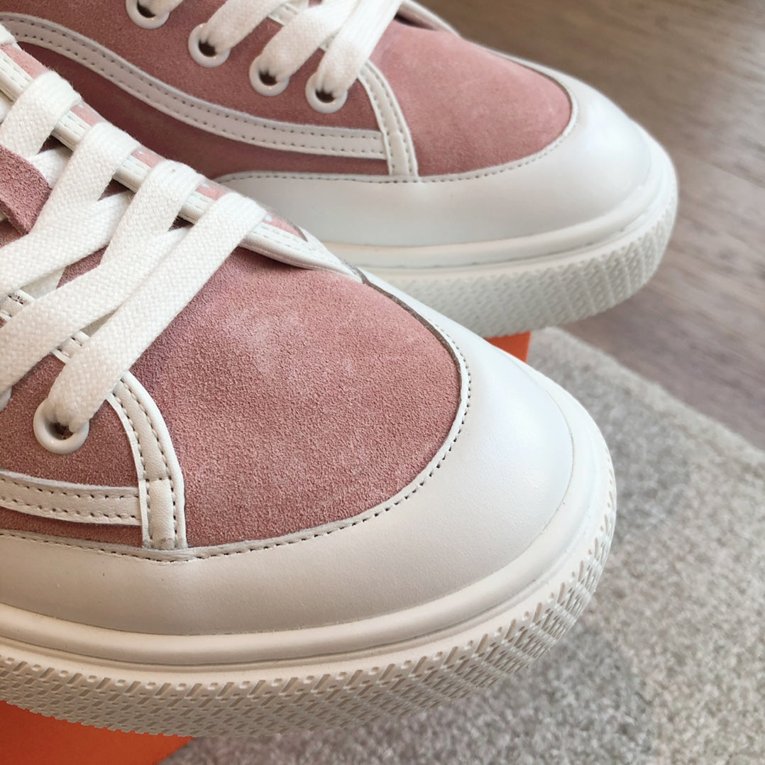 HERMES GET SNEAKER WHITE CALFSKIN AND PINK SUEDE