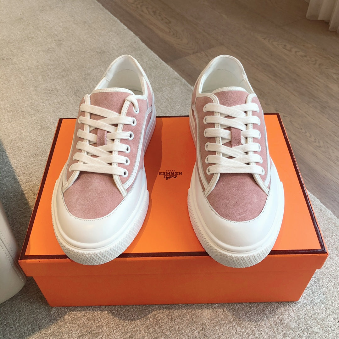 HERMES GET SNEAKER WHITE CALFSKIN AND PINK SUEDE