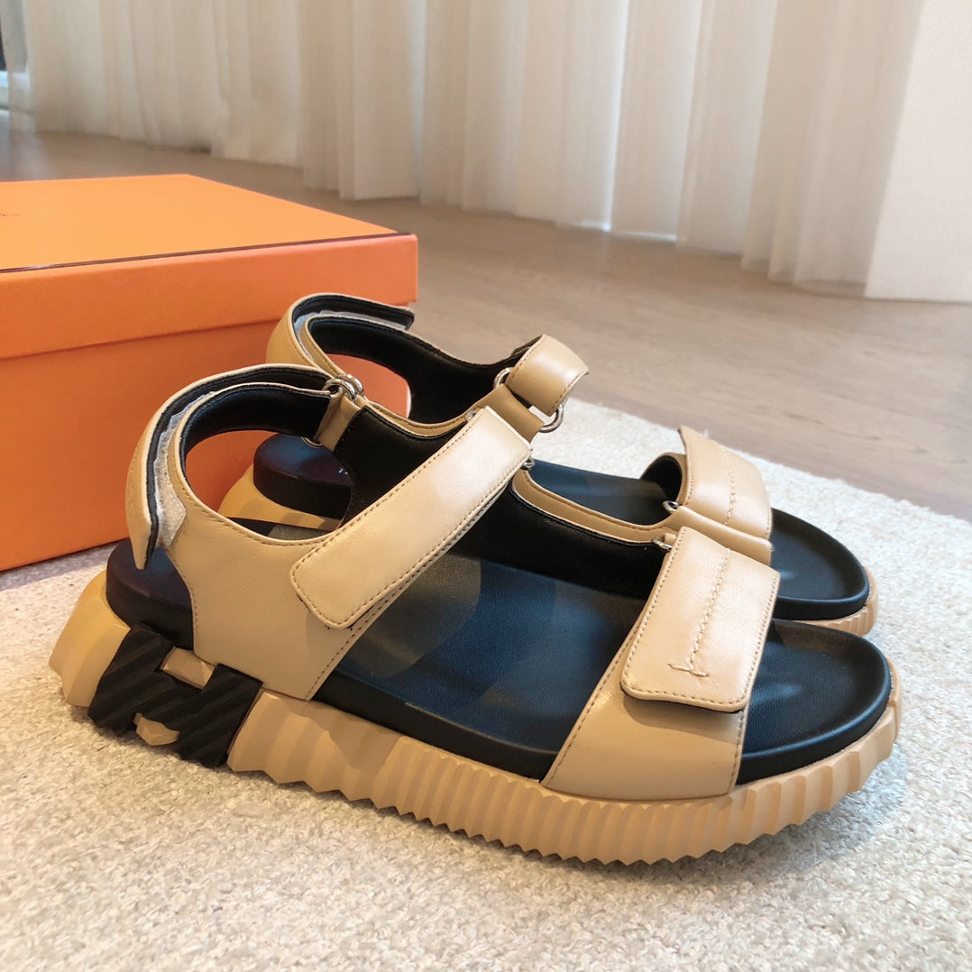 HERMES DAD SANDALS IN TUSCAN BEIGE CALFSKIN AND RUBBER