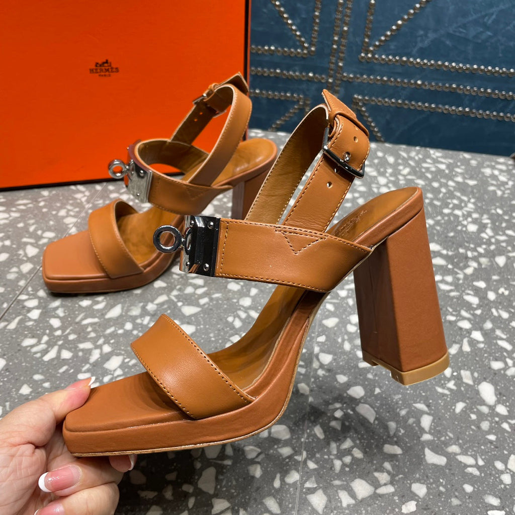 HERMES ILONA SANDAL 95 CARAMEL CALFSKIN