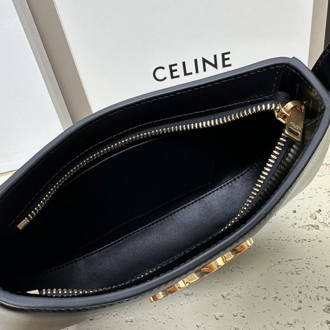 CELINE MINI 22 TILLY BAG IN BLACK SHINNY CALFSKIN