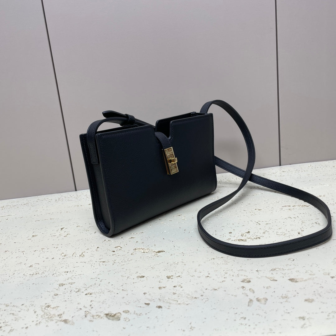 CELINE 16 STRAP POCHETTE 18 IN BLACK SUPPLE CALFSKIN GOLD HARDWARE