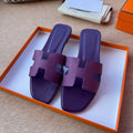 HERMES 0RAN SANDALS IN ROYAL PURPLE CALFSKIN