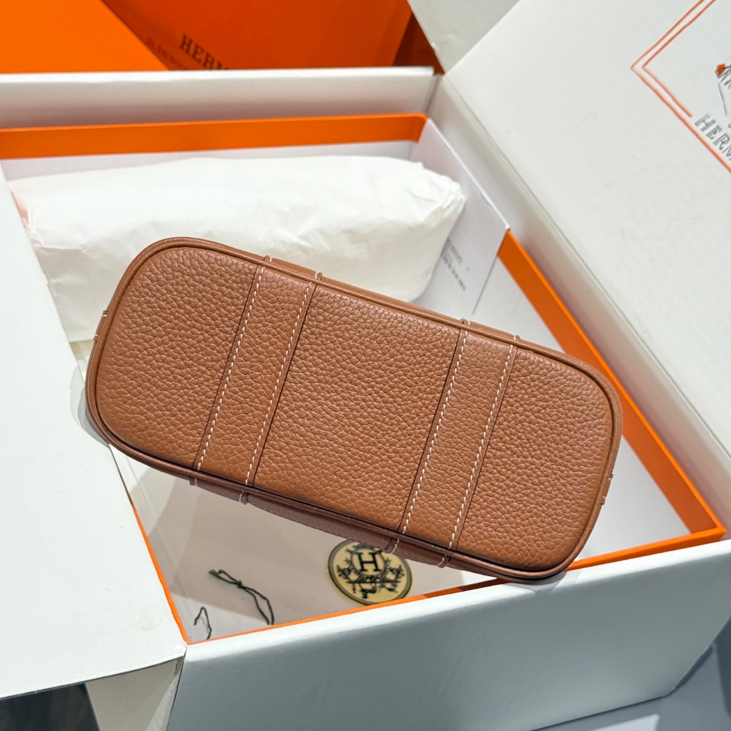 HERMES GARDEN PARTY 23CM IN WHITE TOILETS COTTON CANVAS AND BROWN CALFSKIN