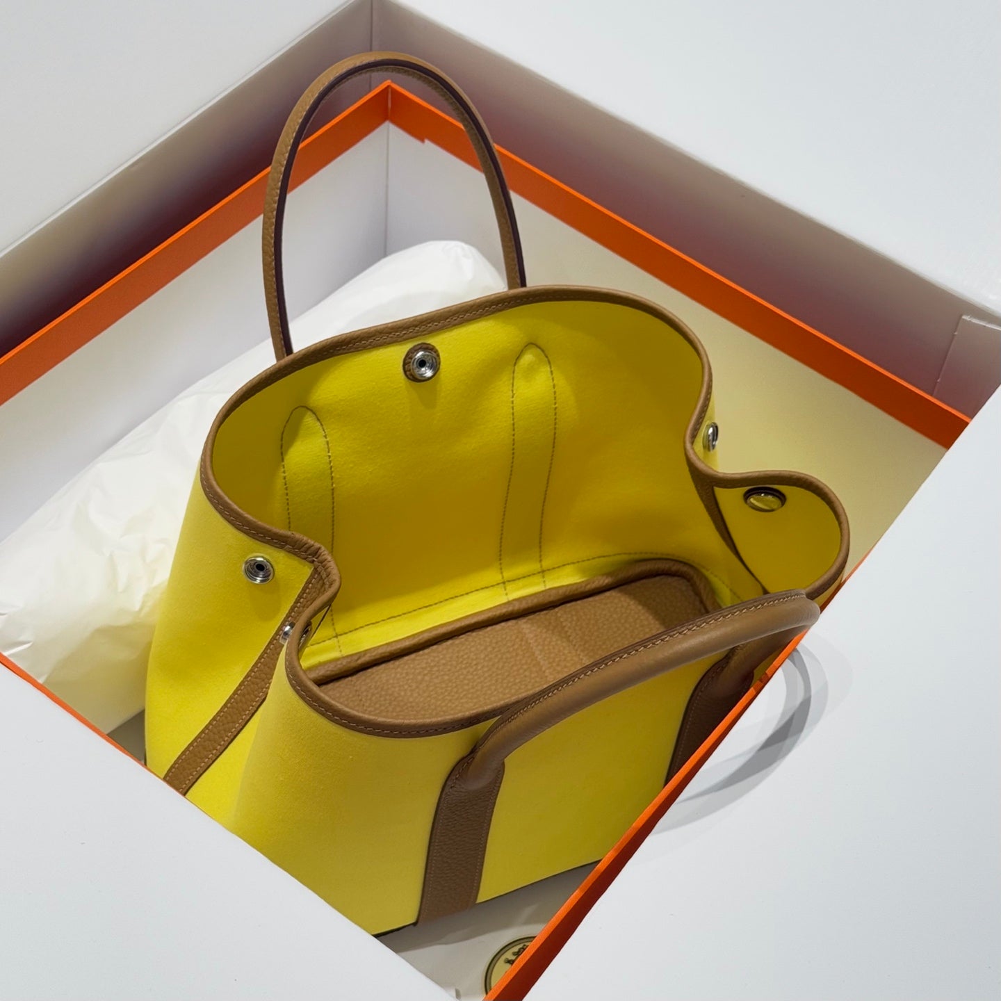 HERMES GARDEN PARTY 30CM IN YELLOW TOILETS COTTON CANVAS AND BEIGE MARFA CALFSKIN