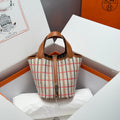 HERMES PICOTIN LOCK 18 BAG IN GOLD CALFSKIN ÉCRU/BEIGE/FAUVE/ROSE POP/NOIR EMBROIDERY PLAID CANVAS
