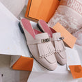 HERMES 0Z Mule Fringed Light Pink