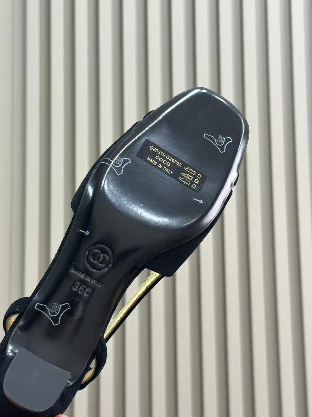 CHANEL SLINGBACKS IN BLACK SUEDE AND GOLDEN LAMBSKIN