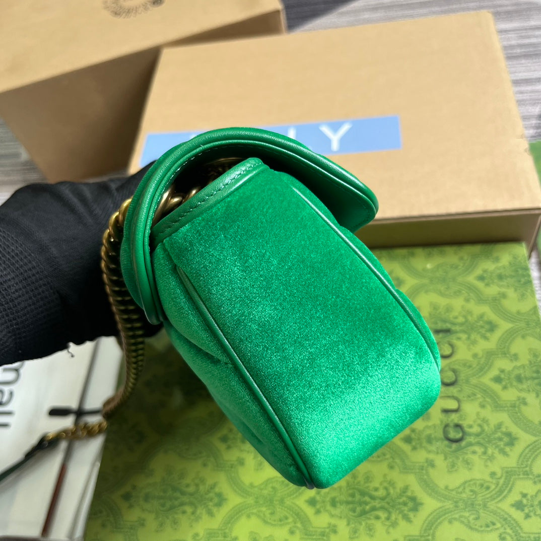 GUCCI MARMONT MINI 22 BAG IN COOL GREEN VELVET