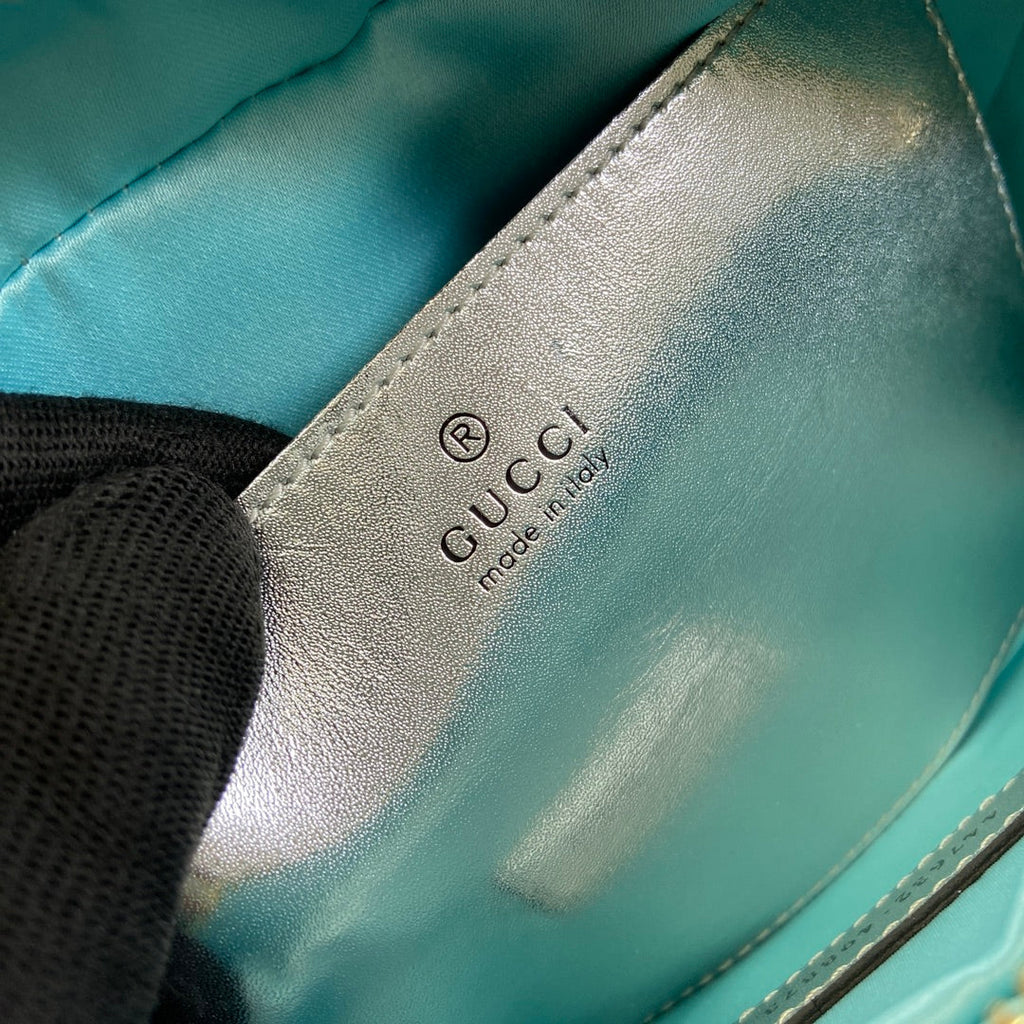 GUCCI MARMONT 24 SMALL MATELASSÉ SHOULDER BAG BLUE IRIDESCENT CALFSKIN