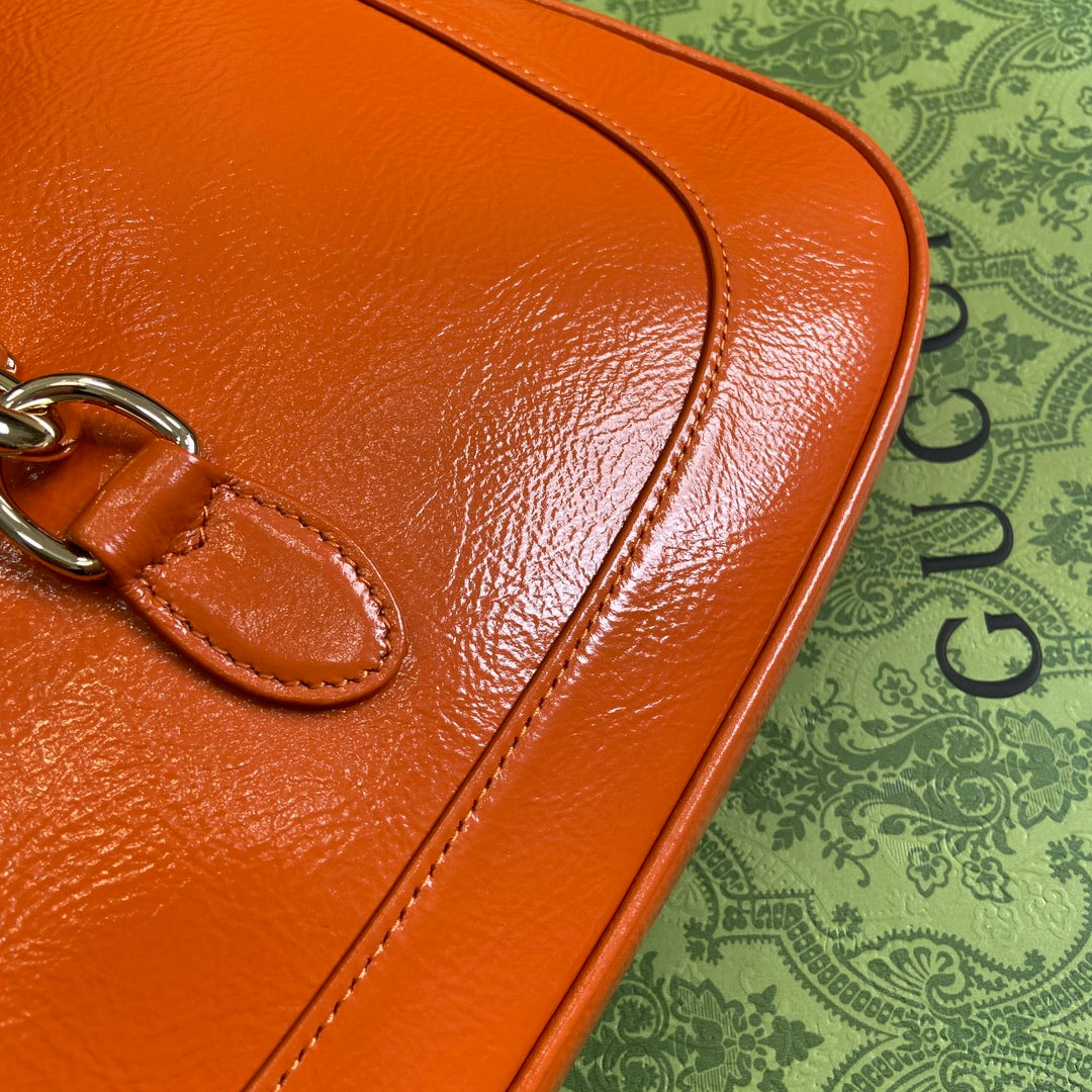GUCCI JACKIE SMALL SHOULDER BAG 27 IN ORANGE CRACKED LACQUER CALFSKIN GOLD HARDWARE