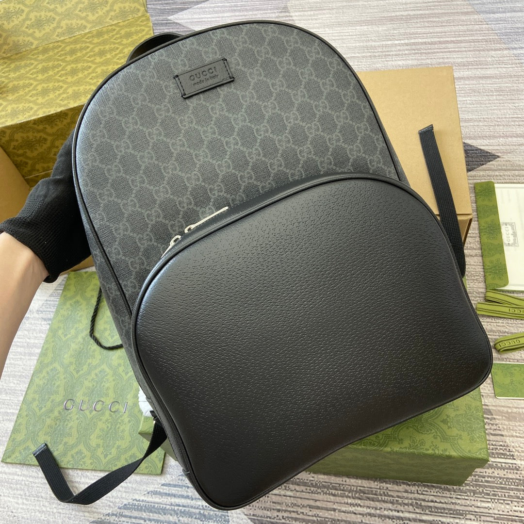 GUCCI MEDIUM 40  BACKPACK WITH TAG BLACK CALFSKIN AND CANVAS