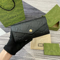 GUCCI CONTINENTAL WALLET 19 IN BLACK EMBOSSED CALFSKIN GOLD HARDWARE