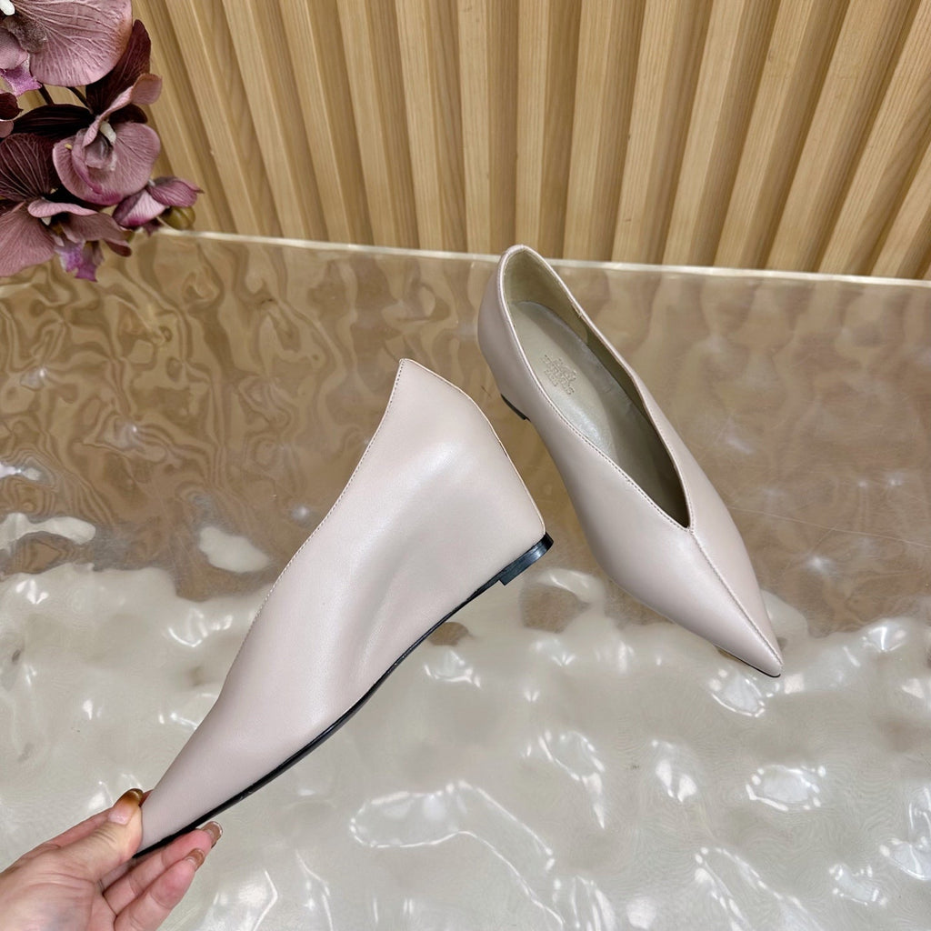 HERMES 25S HIGH-HEEL WEDGE SHOES 50 MM IN PALE PINK BEIGE LAMBSKIN