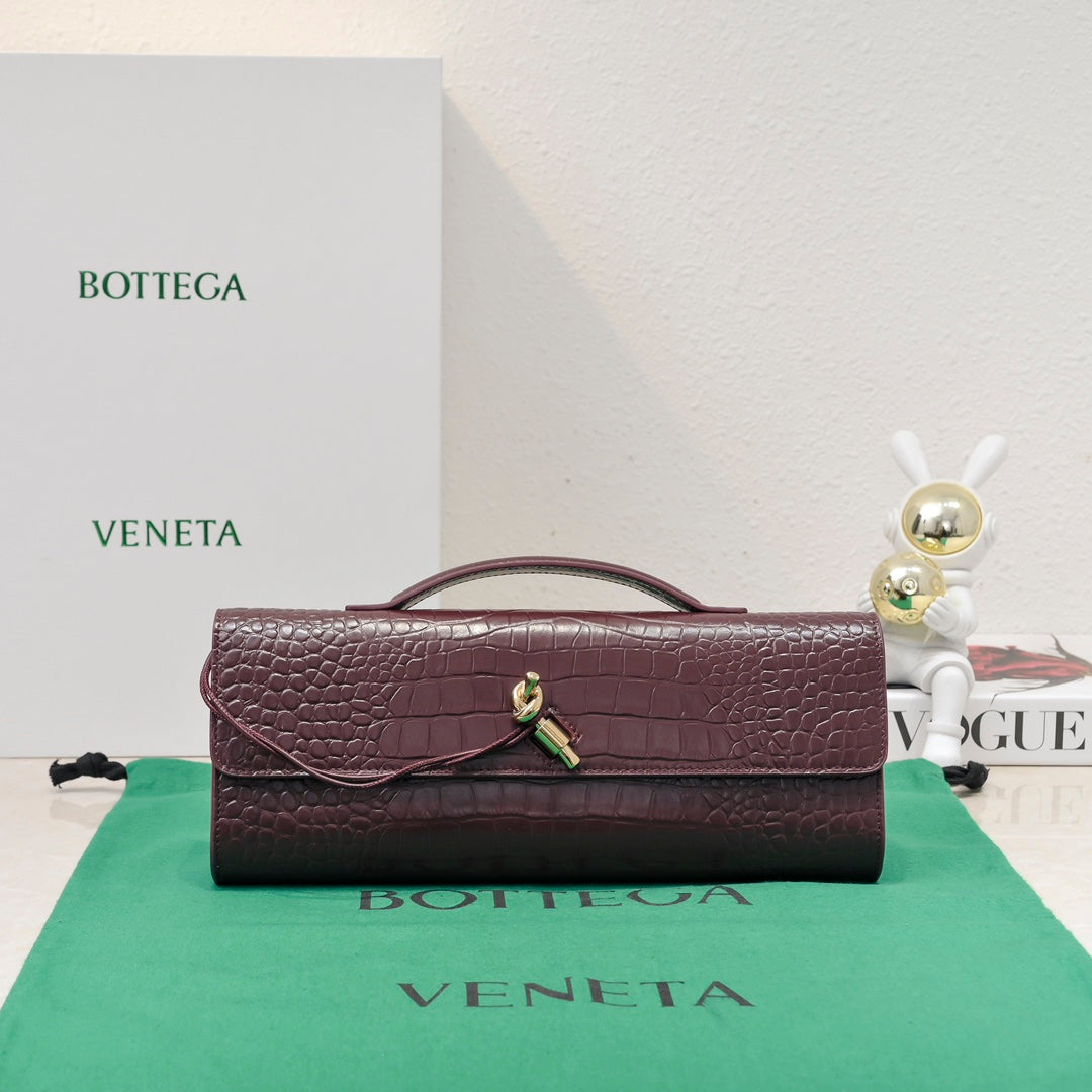 BOTTEGA VENETA Long Clutch Andiamo 31 Burgundy Crocodile Calfskin Ghw