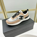 CHANEL SNEAKER IN TAN BROWN SUEDE AND GREY BREATHABLE MESH