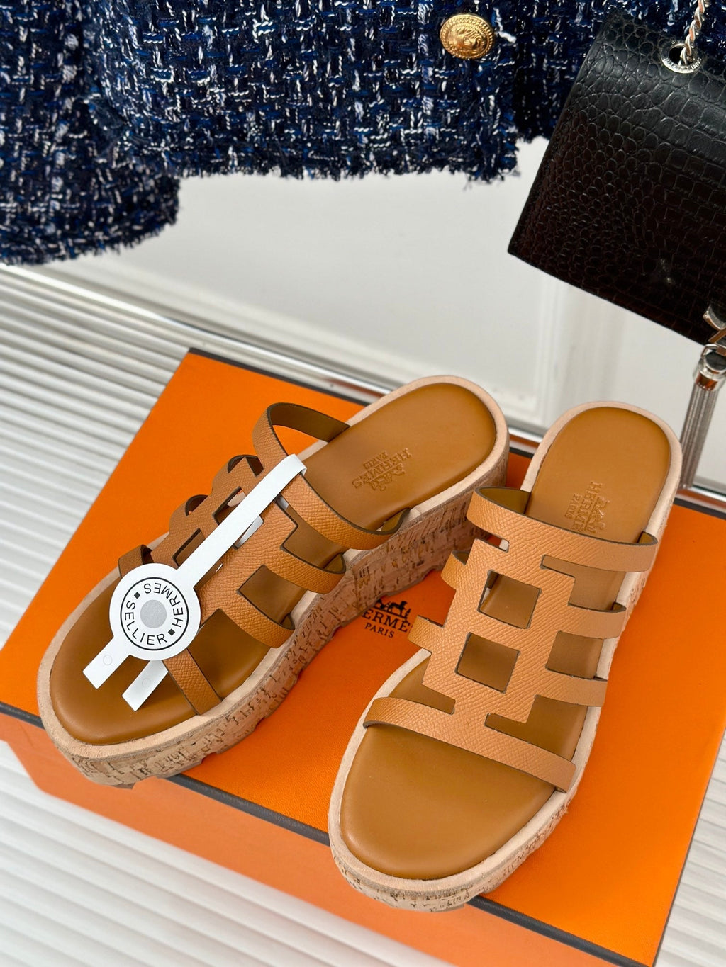 HERMES ISABELLA SANDAL BRIGHT BROWN CALFSKIN