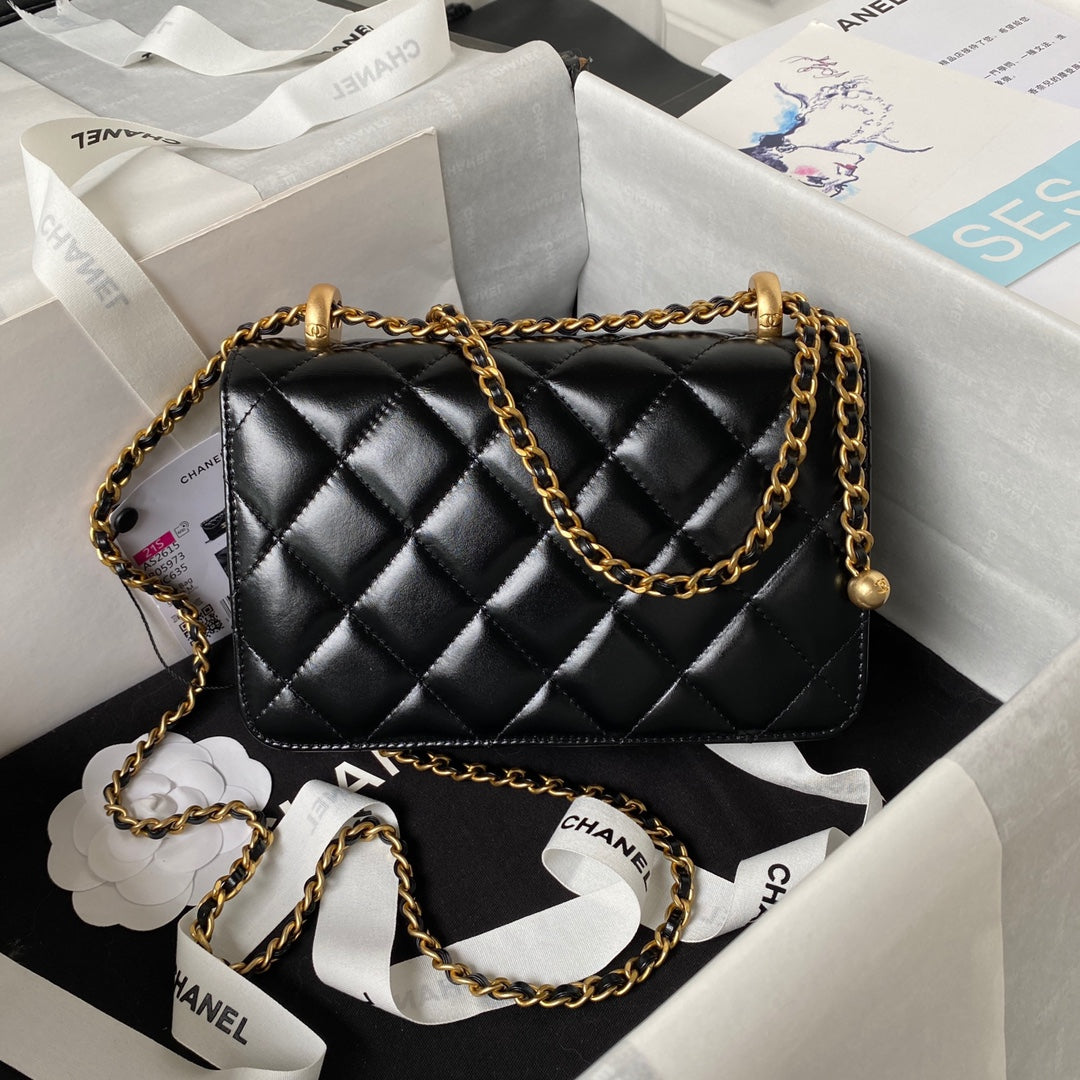 CHANEL MINI 19 FLAP BAG IN BLACK CALFSKIN GOLD HARDWARE
