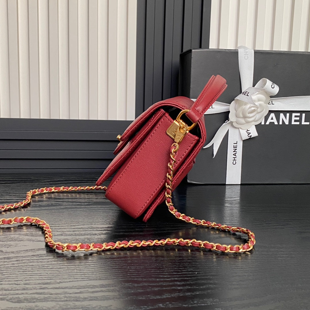 CHANEL RETRO STYLE FLAP BAG 19 IN STILETTO RED GRAINED CALFSKIN GOLD HARDWARE