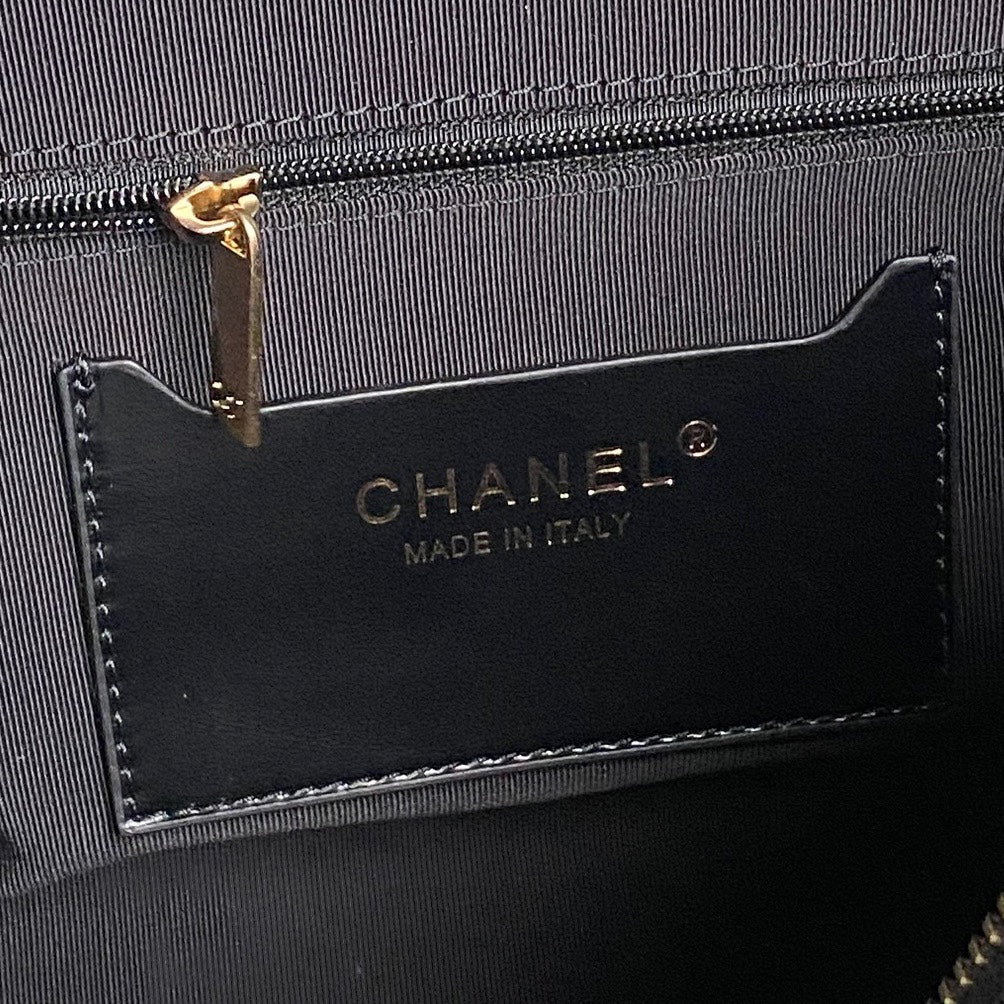 CHANEL BOWLING BAG 29 IN BLACK SHINY CALFSKIN GOLD HARDWARE