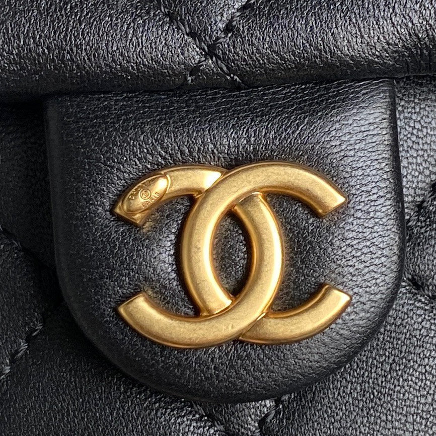 CHANEL BUCKET BACKPACK 24 IN BLACK LAMBSKIN GOLD HARDWARE