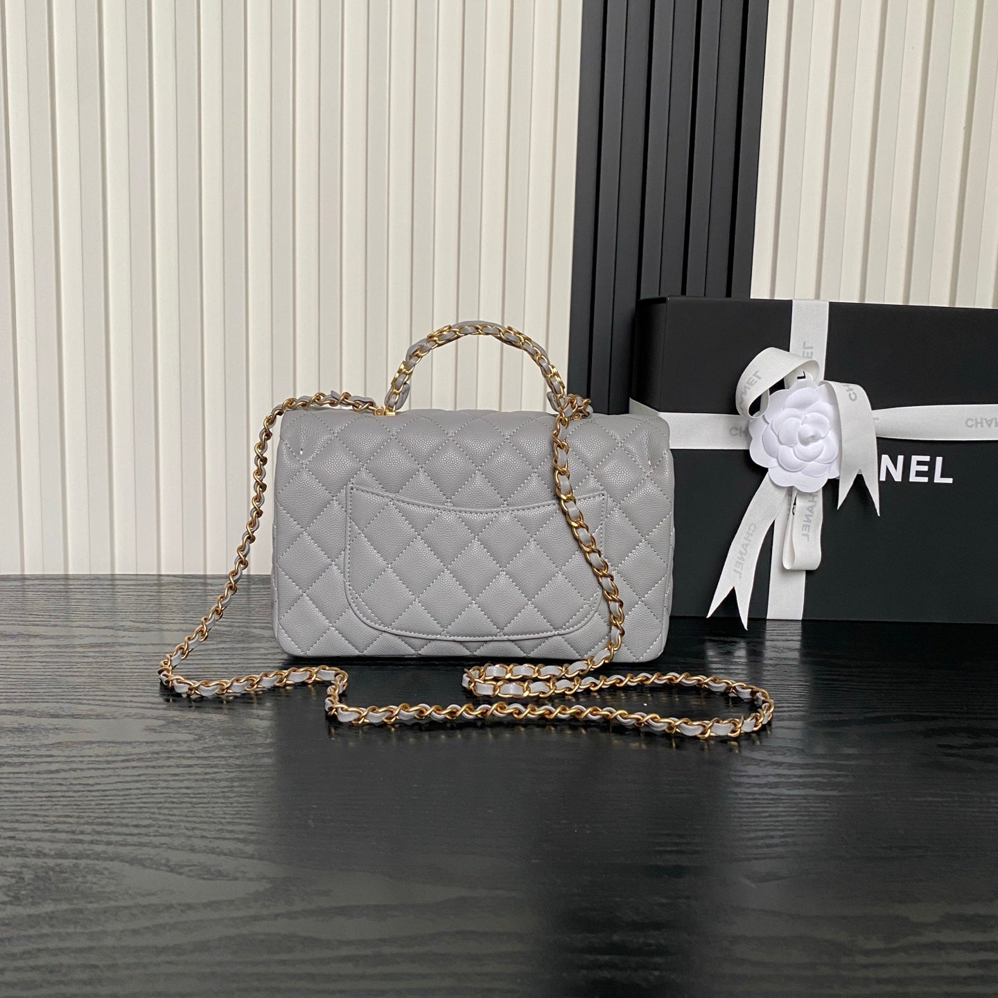 CHANEL 25S FLAP BAG 22 CM IN GREY CAVIAR WITH GOLD HARDWARE