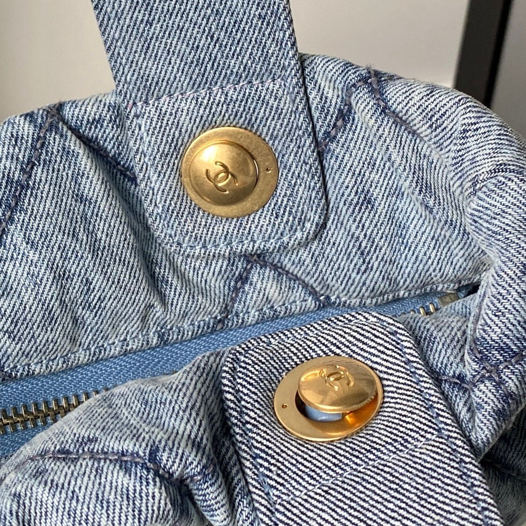 CHANEL 25S BOW BAG 38 IN DARK BLUE DENIM WITH GOLD HARDWARE