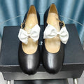 CHANEL HIGH MARY JANE SHOES BLACK SHEEPSKIN WITH WHITE BOW