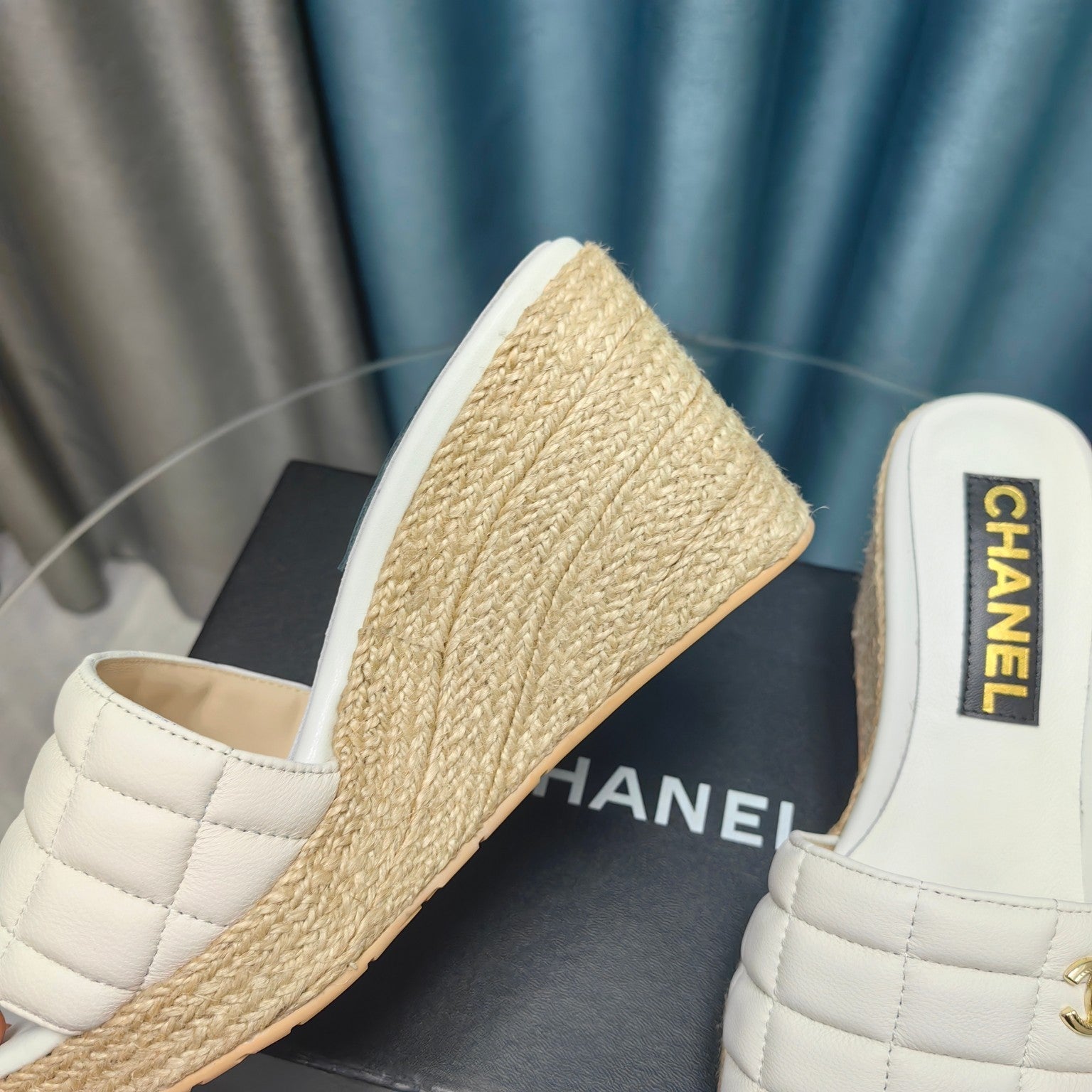 CHANEL WEDGE WHITE SHEEPSKIN