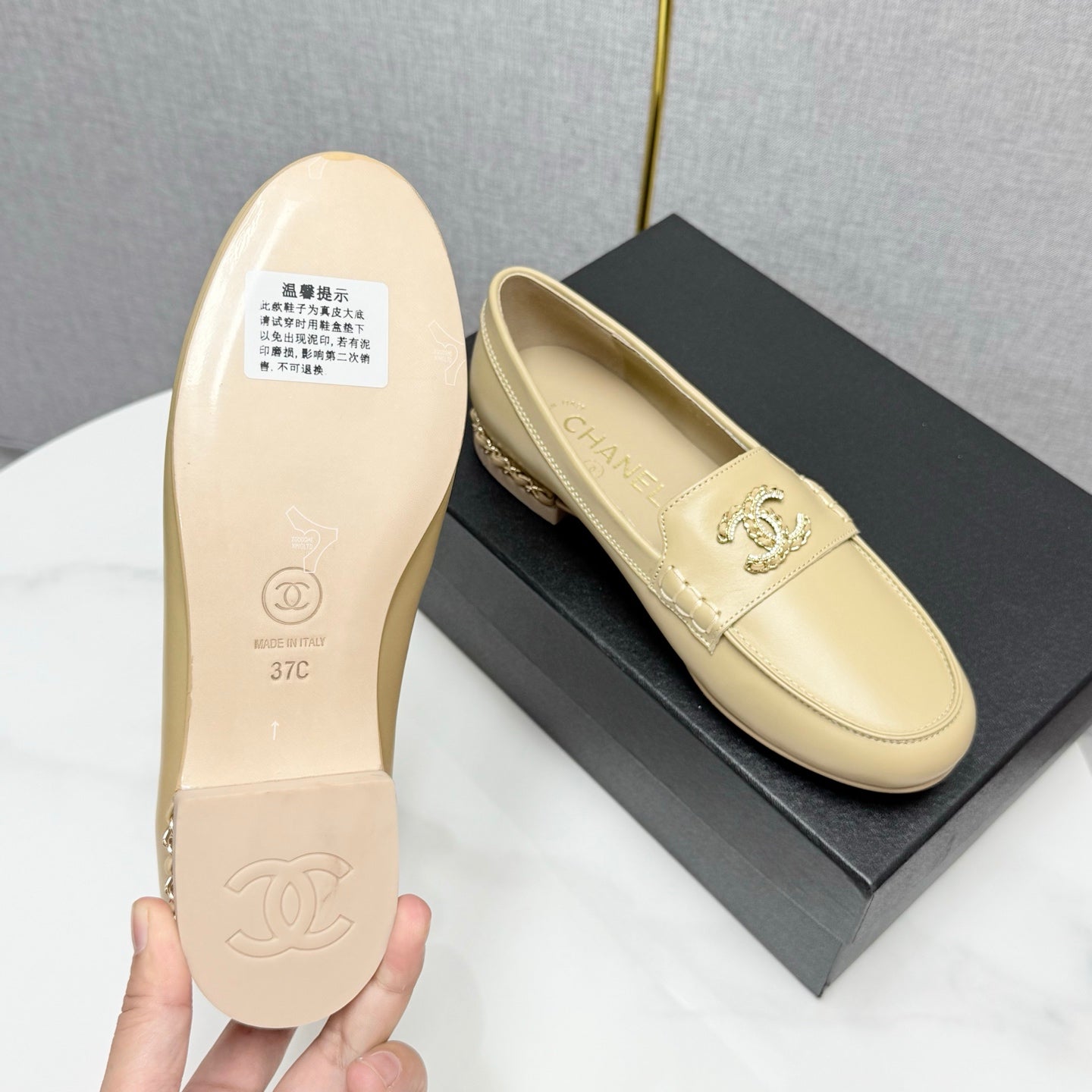 CHANEL LOAFER 25S IN WARM BEIGE LAMBSKIN WITH GOLD HARDWARE