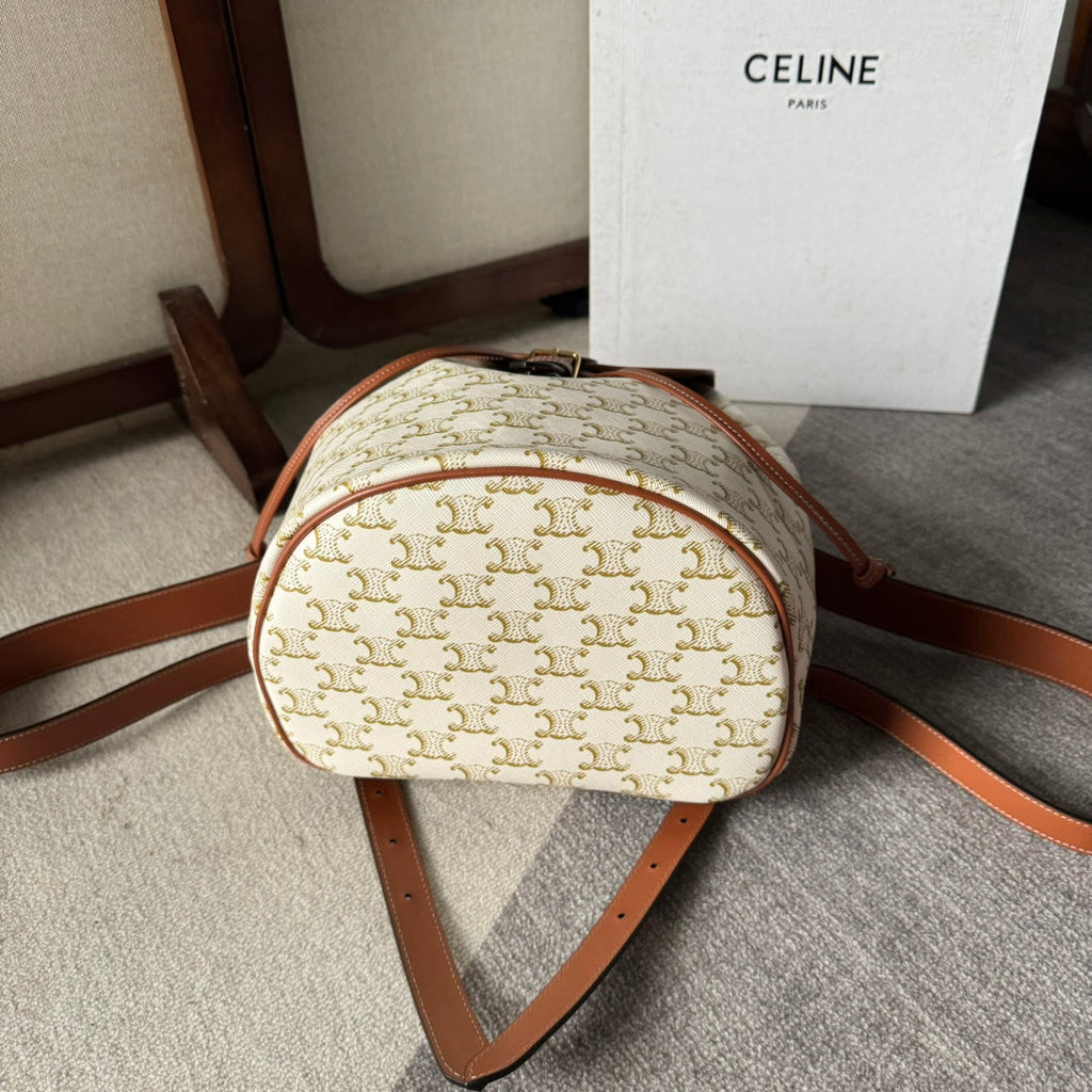 CELINE MEDIUM FOLCO BACKPACK 32 IN WHITE TRIOMPHE CANVAS