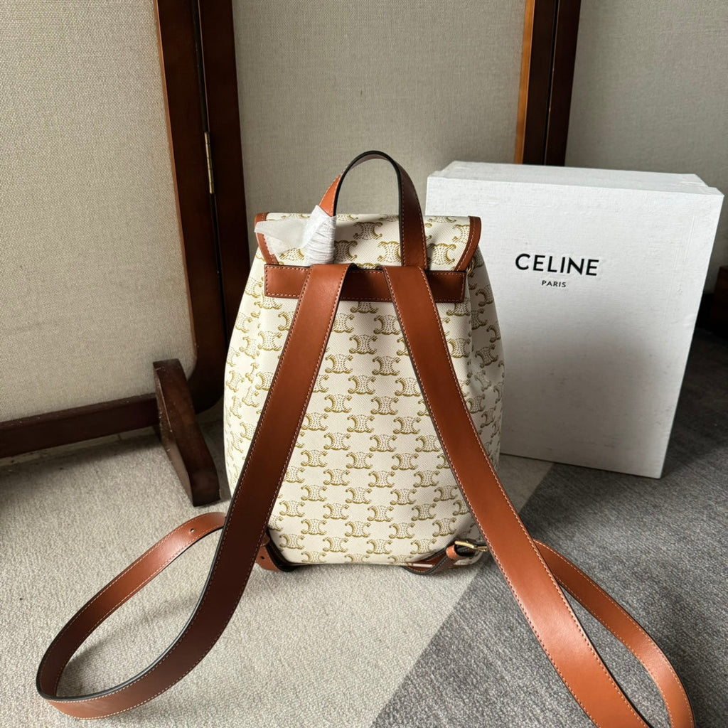 CELINE MEDIUM FOLCO BACKPACK 32 IN WHITE TRIOMPHE CANVAS
