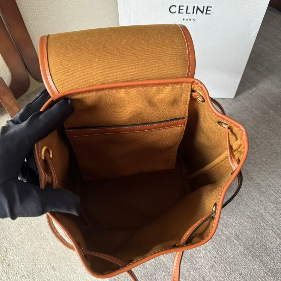 CELINE MEDIUM FOLCO BACKPACK 32 IN WHITE TRIOMPHE CANVAS