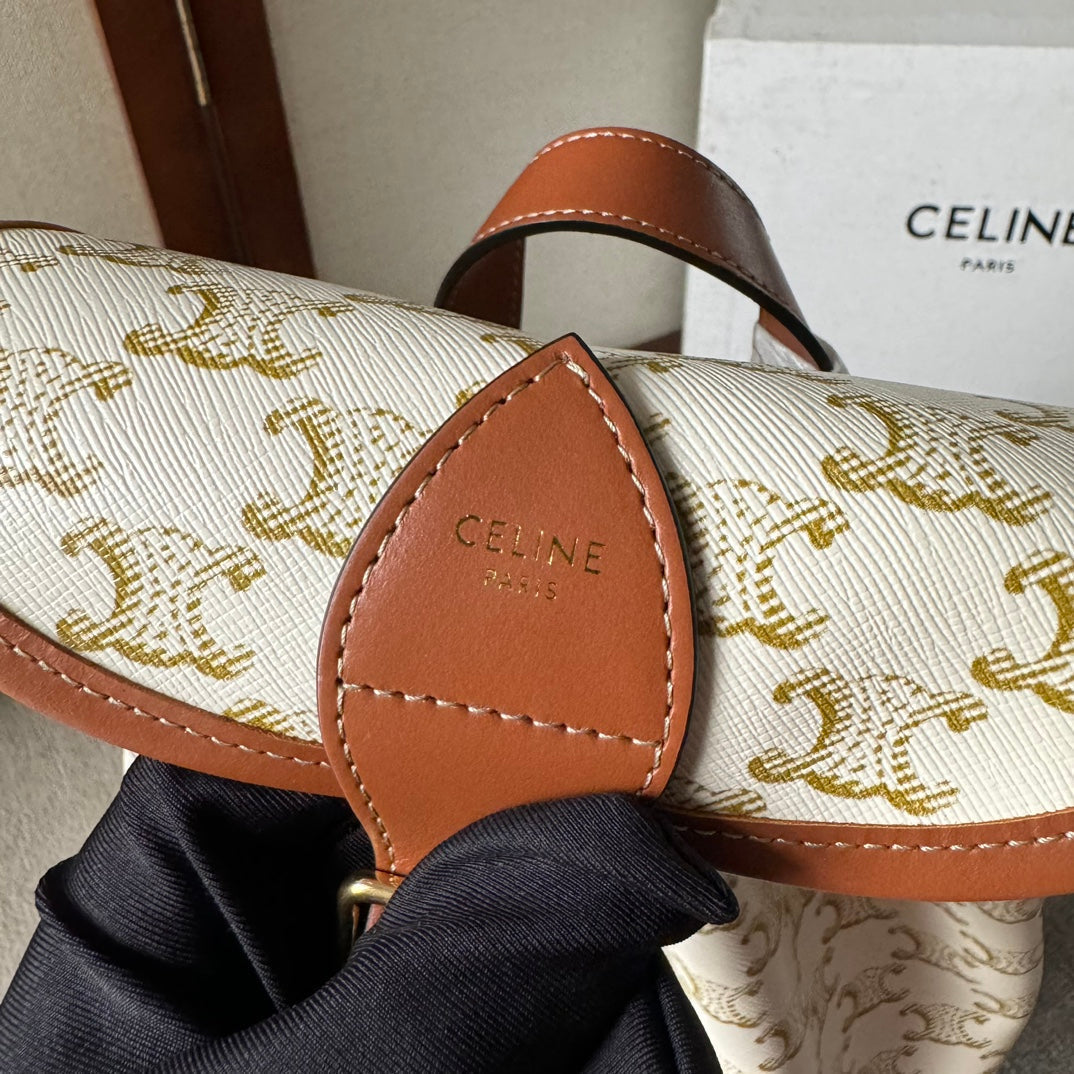 CELINE MEDIUM FOLCO BACKPACK 32 IN WHITE TRIOMPHE CANVAS