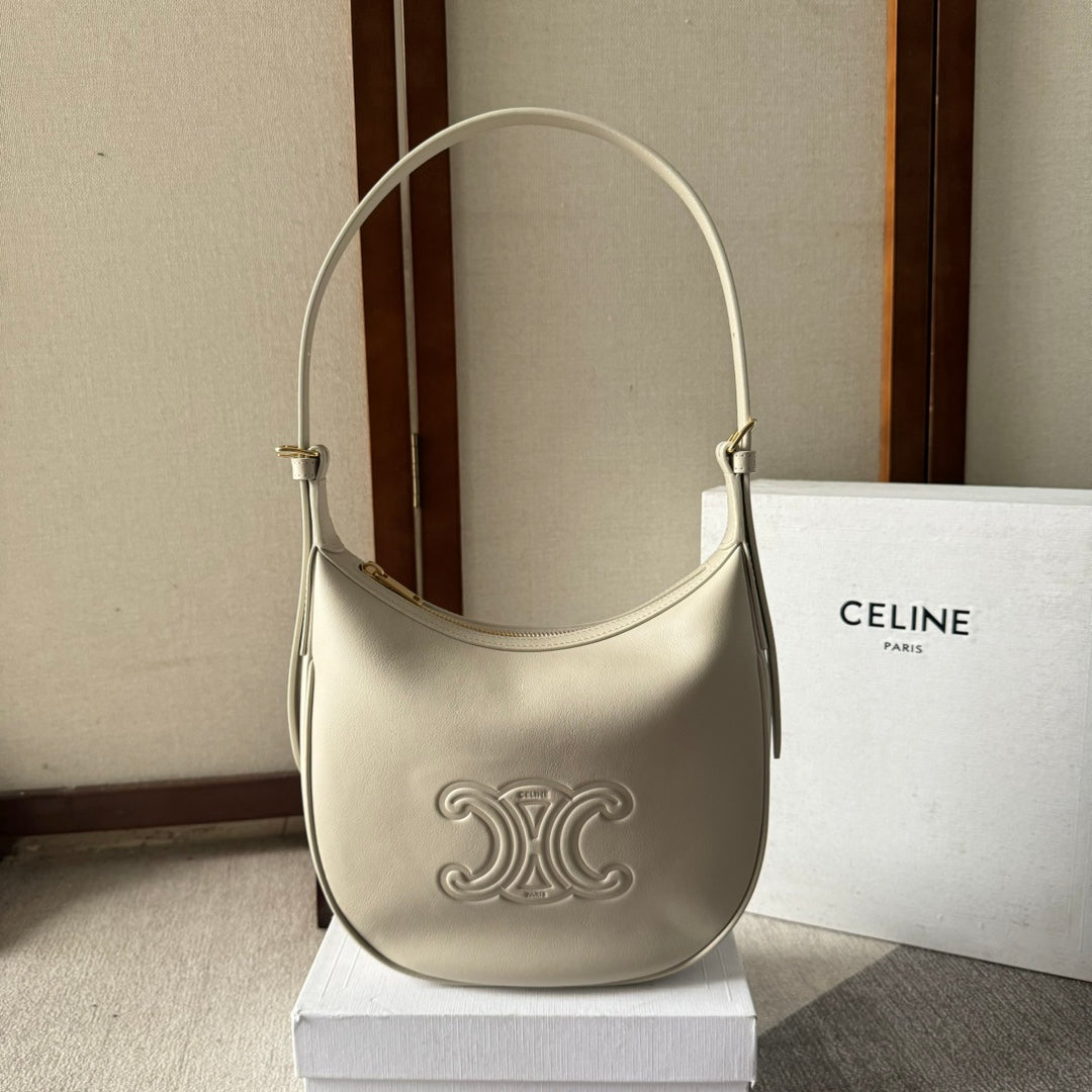 CELINE SMALL HELOÏSE BAG CUIR 22 IN WHITE CALFSKIN EMBOSSED LOGO