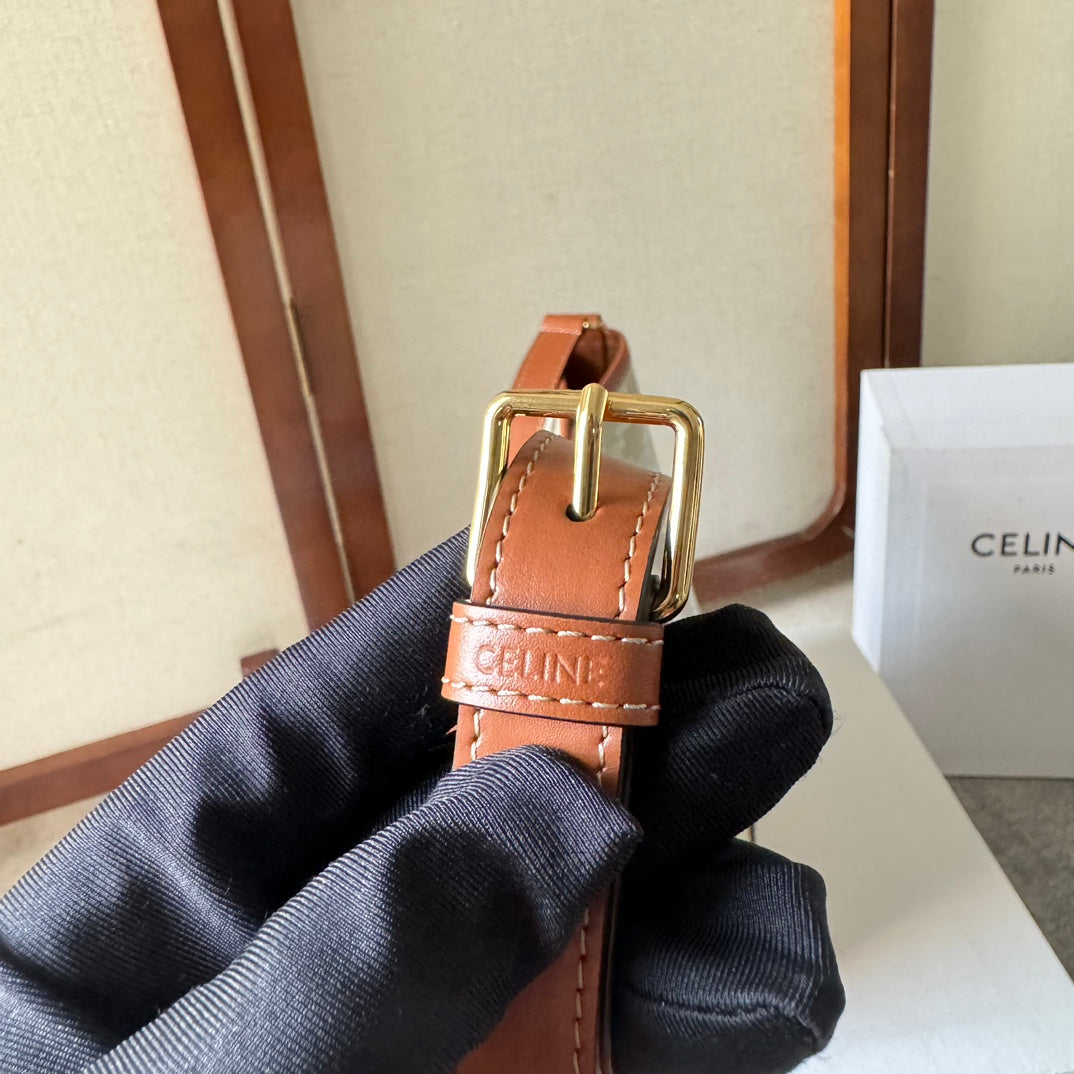 CELINE BUCKET 30 IN BEIGE TRIOMPHE CANVAS AND RED BROWN CALFSKIN TRIM