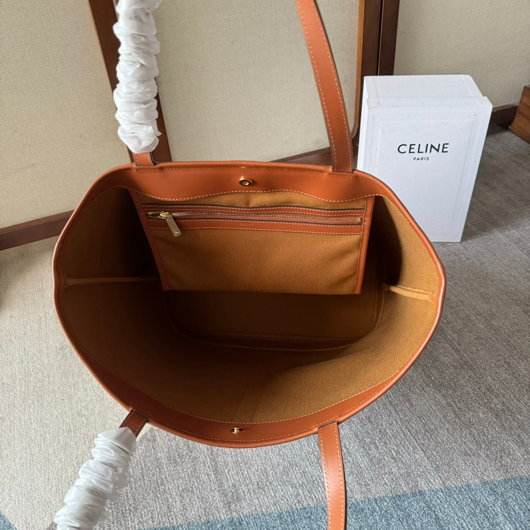 CELINE TRIOMPHE CANVAS 31.5 IN PRINTED CALFSKIN BROWN WHITE