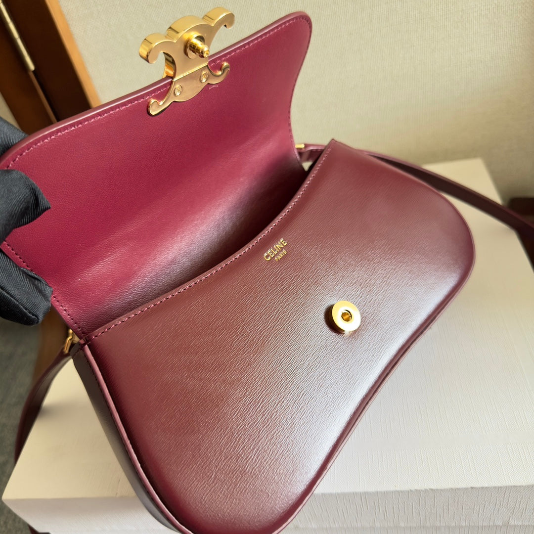 CELINE TEEN LOLA 20 IN BURGUNDY RED CALFSKIN GOLD HARDWARE