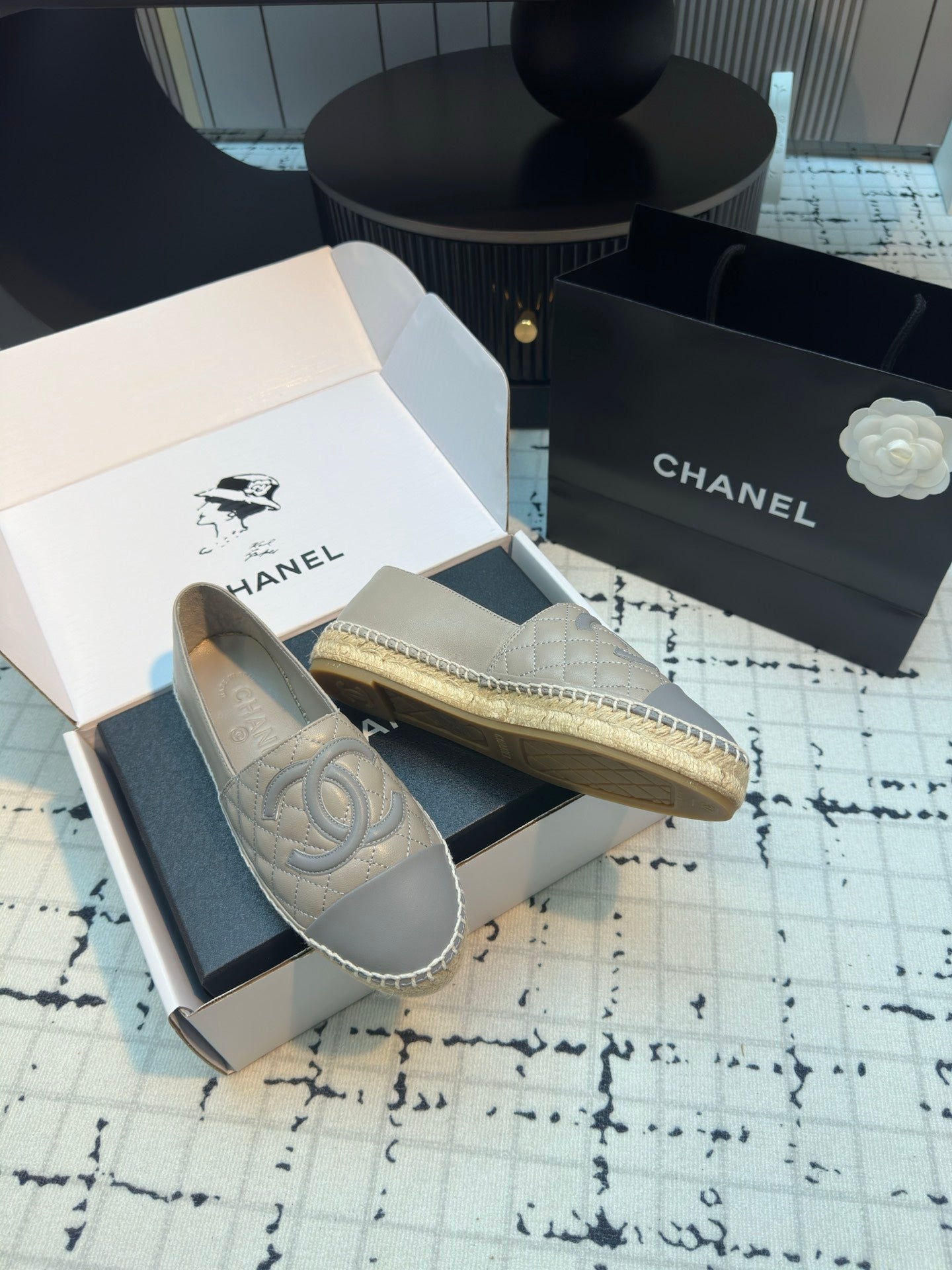CHANEL ESPADRILLES LOAFERS IN FLINT GREY LAMBSKIN