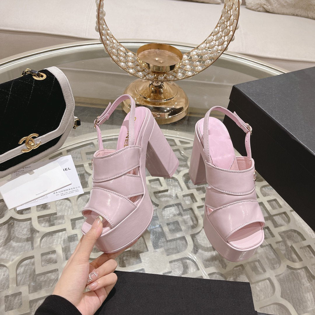 CHANEL sandals pink patent crumpled lambskin