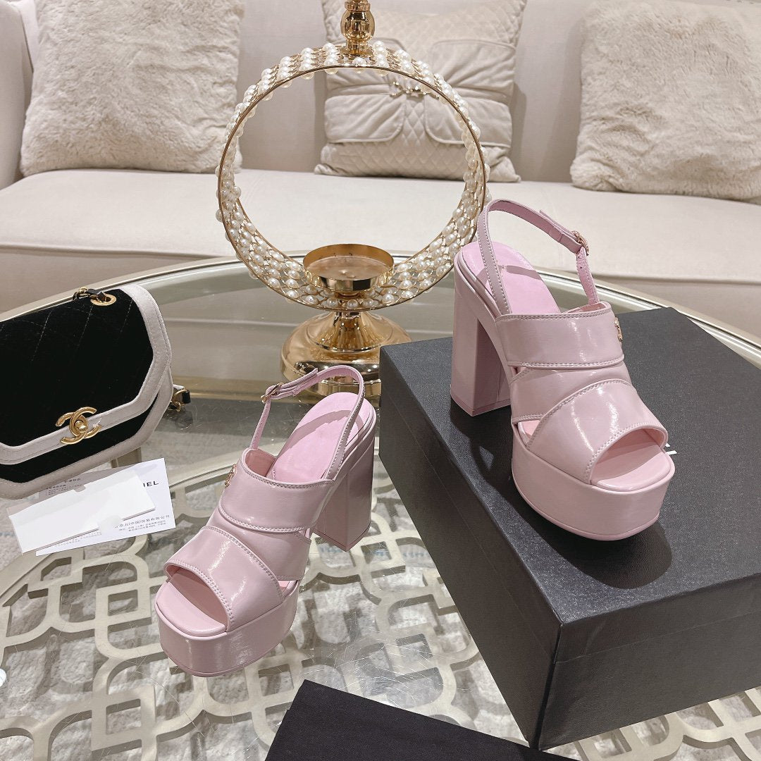 CHANEL sandals pink patent crumpled lambskin