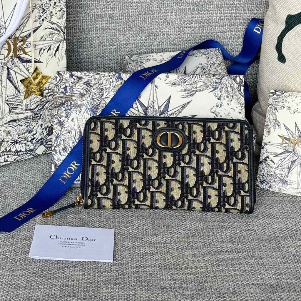 DIOR MONTAIGNE VOYAGEUR LONG WALLET 20 IN BLACK MONOGRAM OBLIQUE JACQUARD