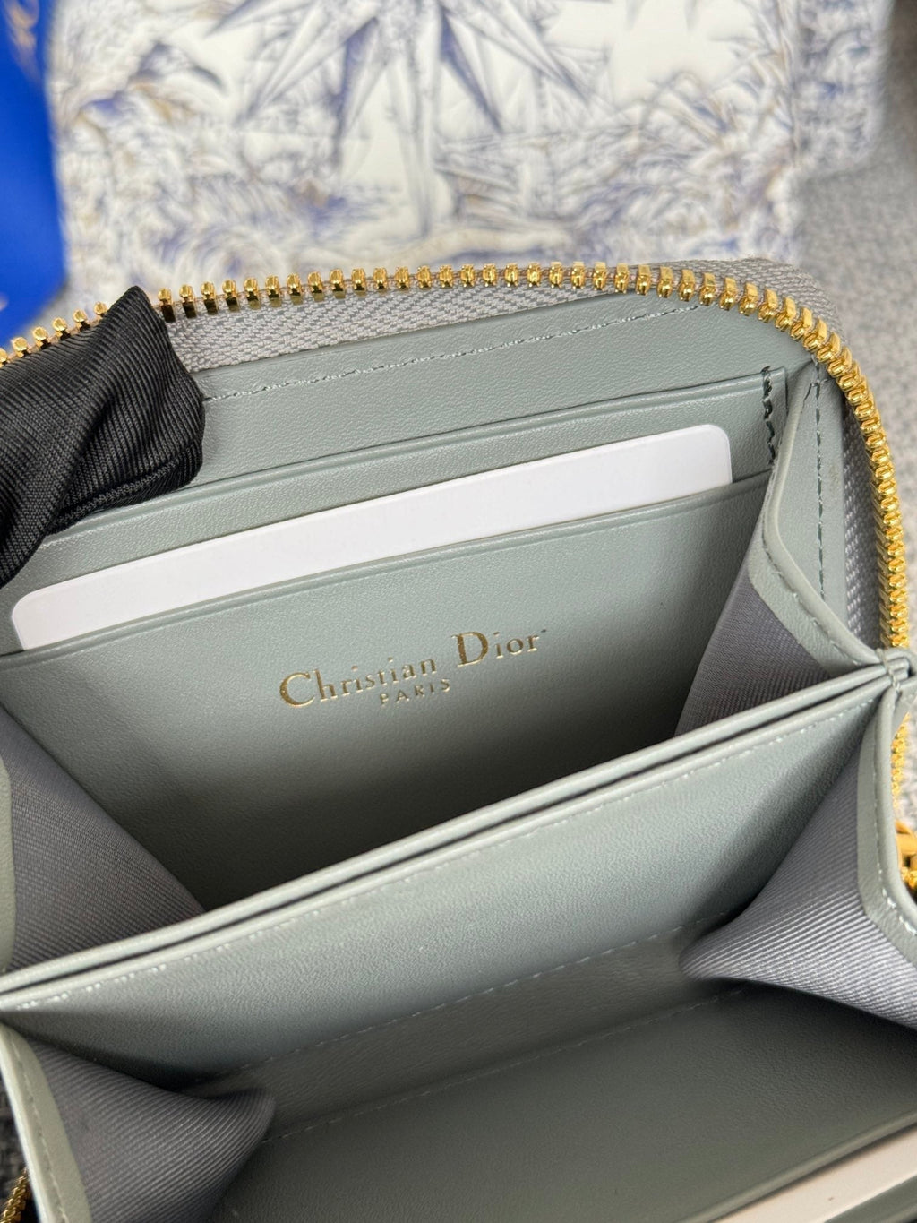 DIOR MONTAIGNE VOYAGEUR COIN PURSE 12 IN GREY MONOGRAM OBLIQUE JACQUARD